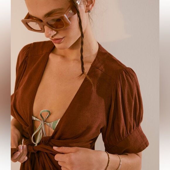 NEW Free People Vintage Summer Midi Dress Sz M Rust - Picture 13 of 13